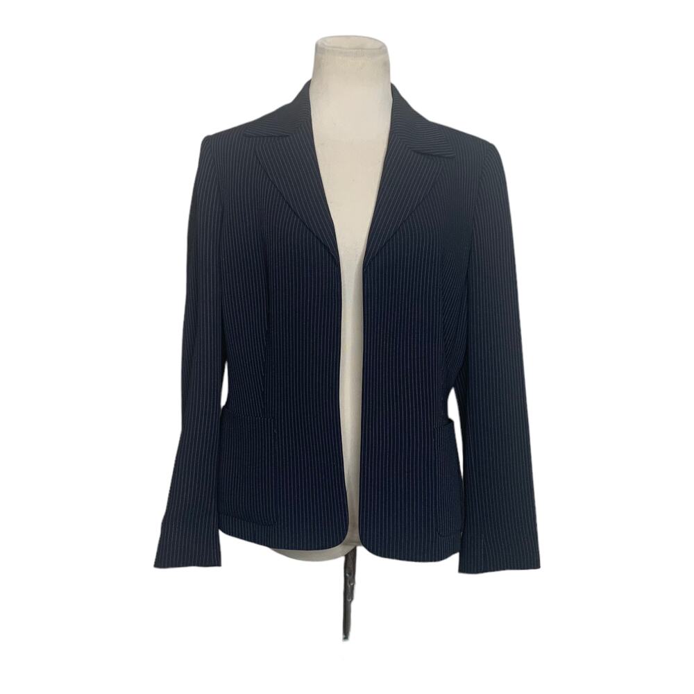 Kasper black striped open front blazer size 10P